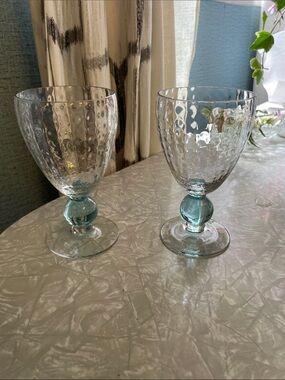 Bryce Apollo Cerulean Blue Goblets with Light Blue Ball Stems - Set of 2